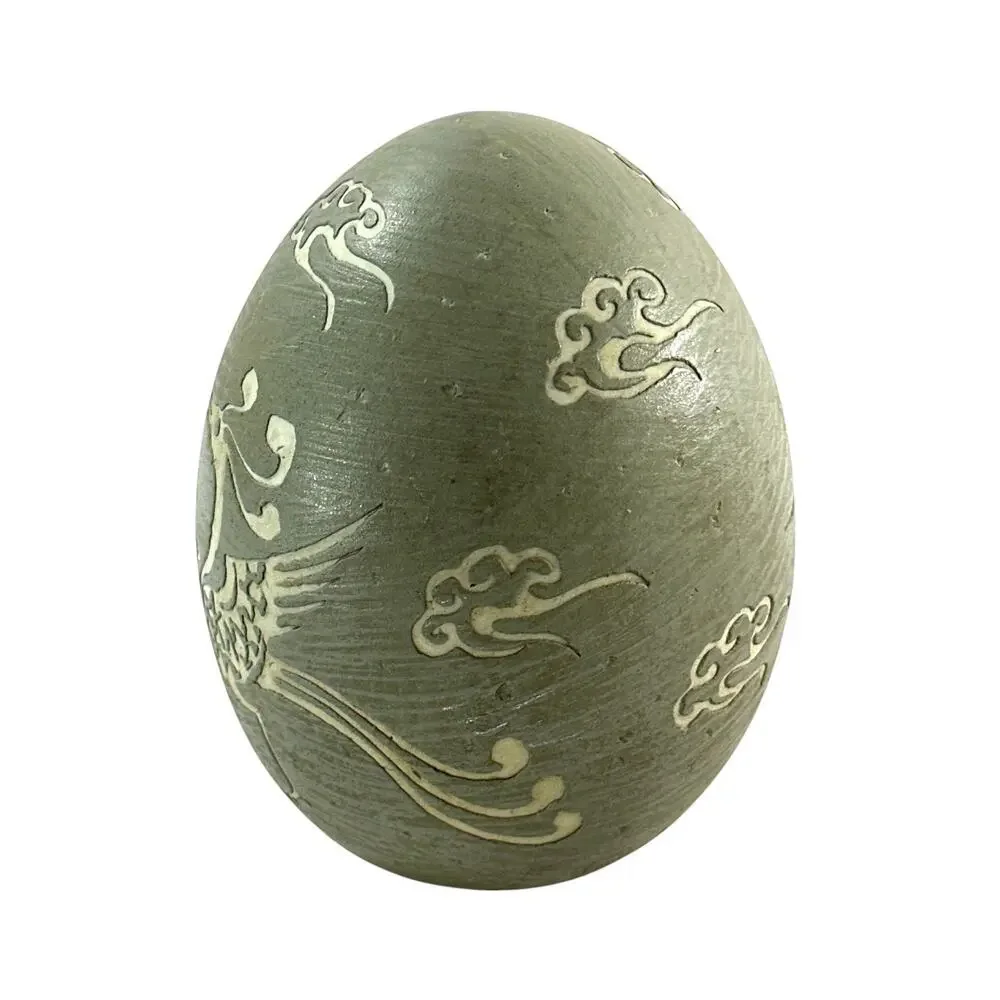 Bombay Co Asian Phoenix Decorative Ceramic Egg Celadon Green 5” Chinoiserie